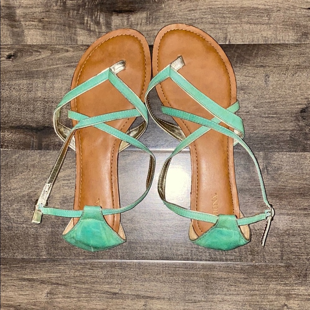 Mint green and gold Strappy sandals